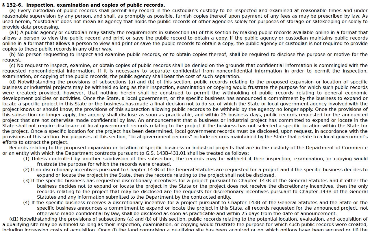 Kannapolis residents directory North Carolina public records access statute