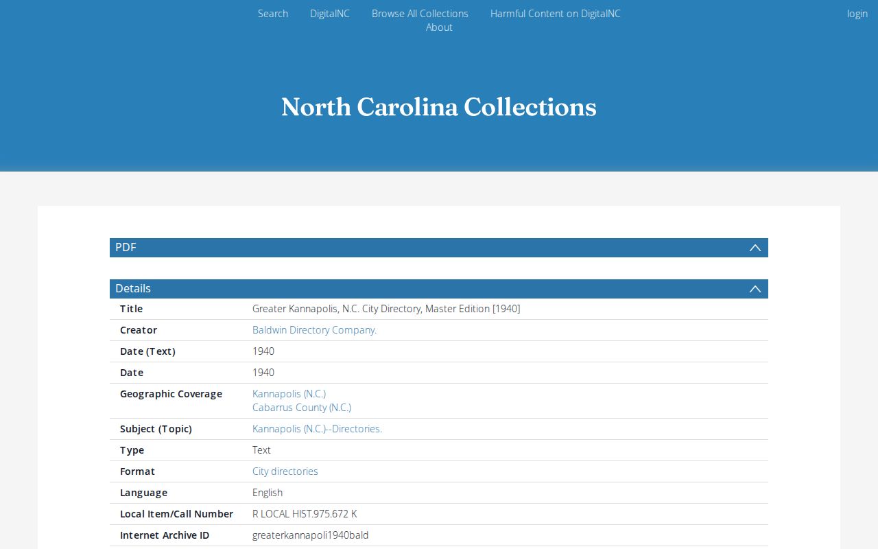 Kannapolis previous residents DigitalNC 1940 directory record
