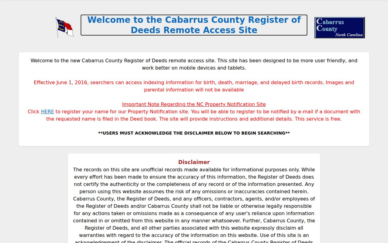 Kannapolis street directory Cabarrus Logan recorded-deed search interface